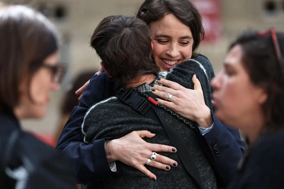 French actress Adele Haenel leaving court after the appeal decision against film director Christophe Ruggia.