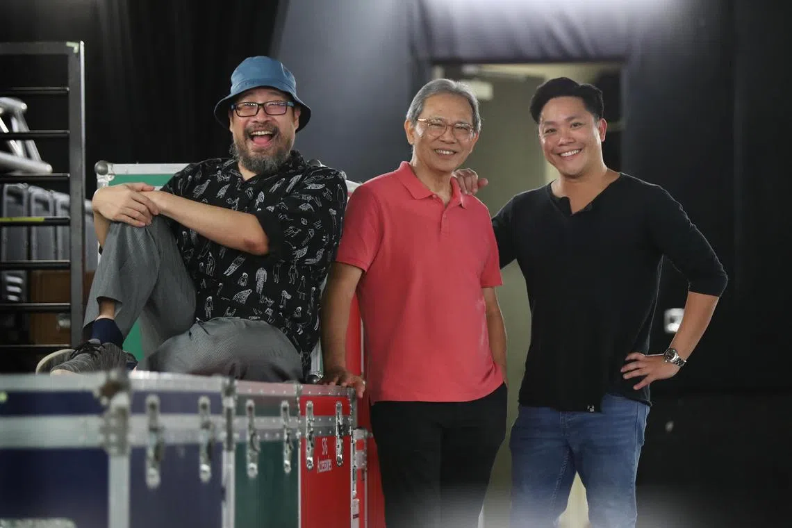 (from left) In Unforgotten The Musical, playwright Jonathan Lim adapts Professor Kua Ee Heok’s novel about six senior citizens and a therapist (Timothy Kua) reckoning with the trauma of the Japanese occupation. 