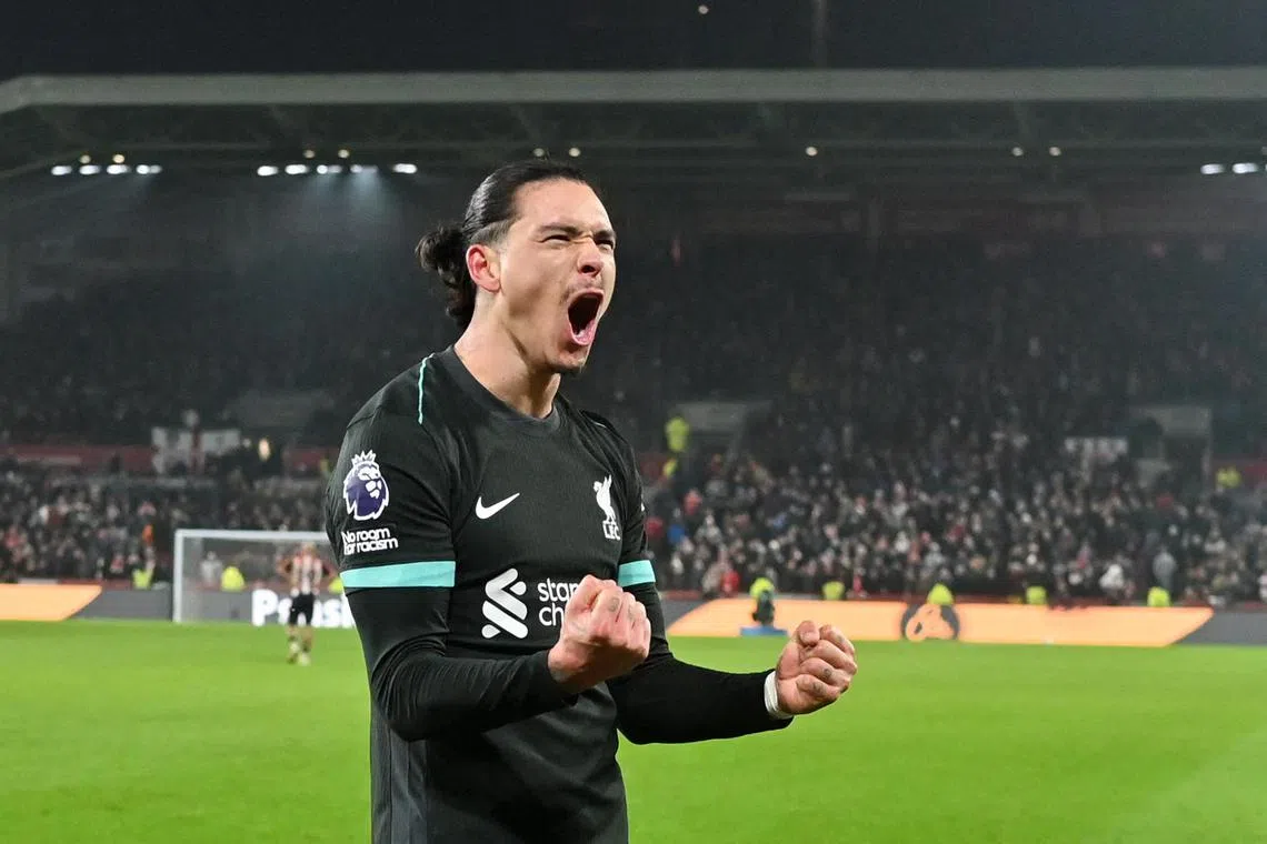 Liverpool's Darwin Nunez was mocked by Brentford's fans when he was introduced, before scoring twice in three minutes to secure a 2-0 victory.