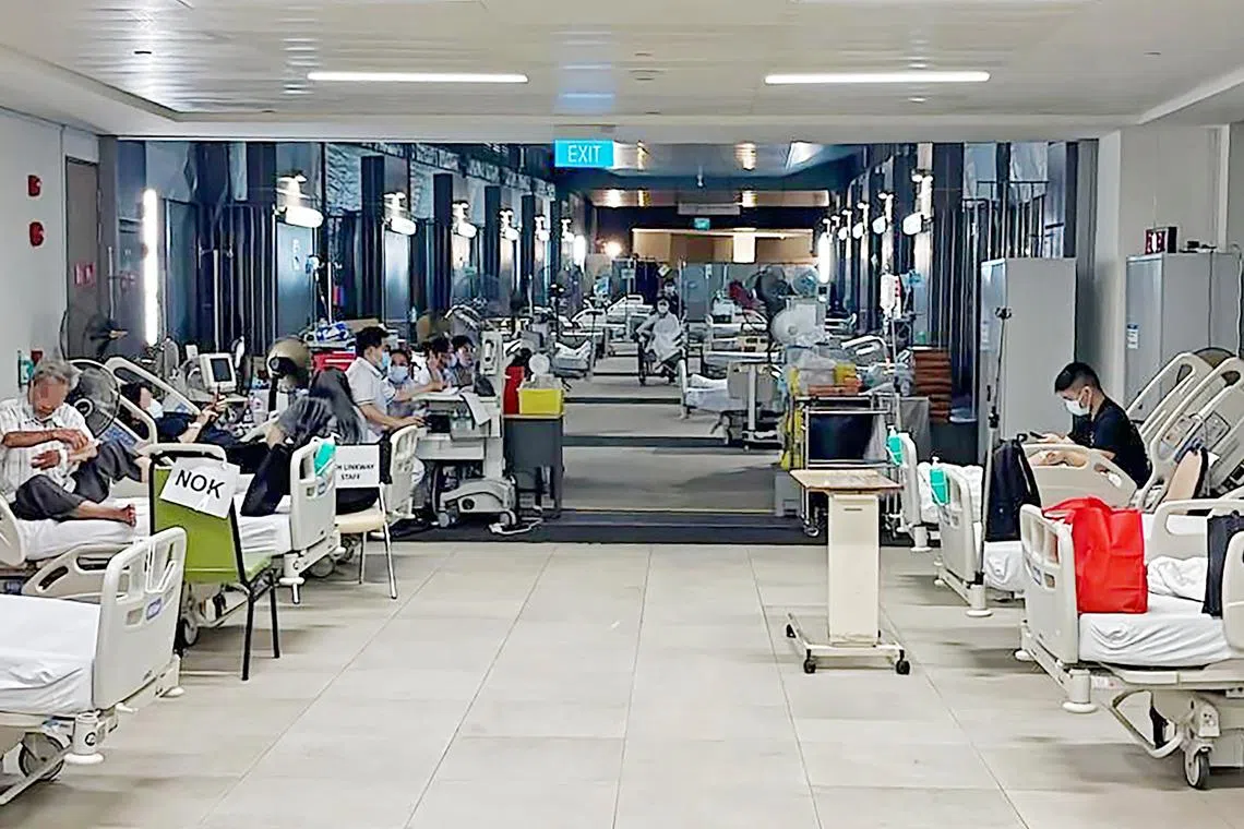 Some SGH emergency department patients are housed in a holding area at the linkway between SGH and Outram Community Hospital.