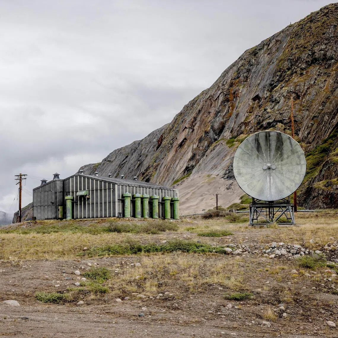 An American built Cold War-era satellite station, referred to locally as Mickey Mouse, on a hill above Kangerlussuaq, in western Greenland.