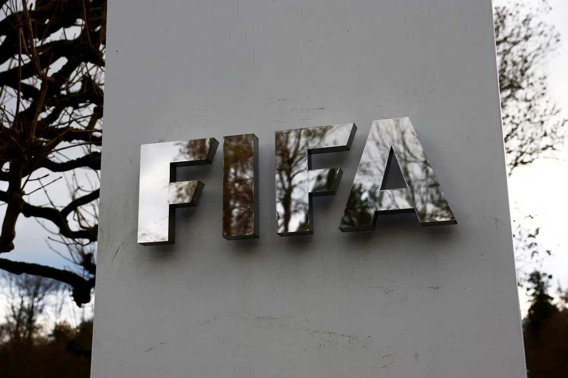 FILE PHOTO: Soccer Football - World Cup Playoff Tournament and European Playoff draws - FIFA Headquarters, Zurich, Switzerland- November 20, 2025 General view outside the headquarters REUTERS/Denis Balibouse/File Photo