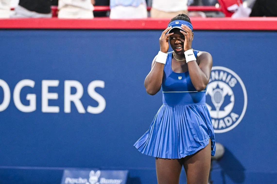 Victoria Mboko (above) broke reigning French Open champion Coco Gauff three times on the way to a comprehensive victory in just 62 minutes.