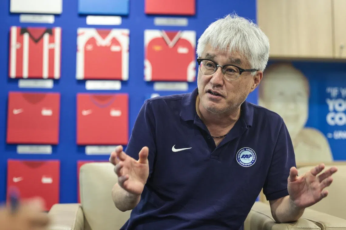 dgsoc01 - Tsutomu Ogura, head coach of Singapore national football team at Jalan Besar Stadium on 1st April 2024 Credit: Hester Tan