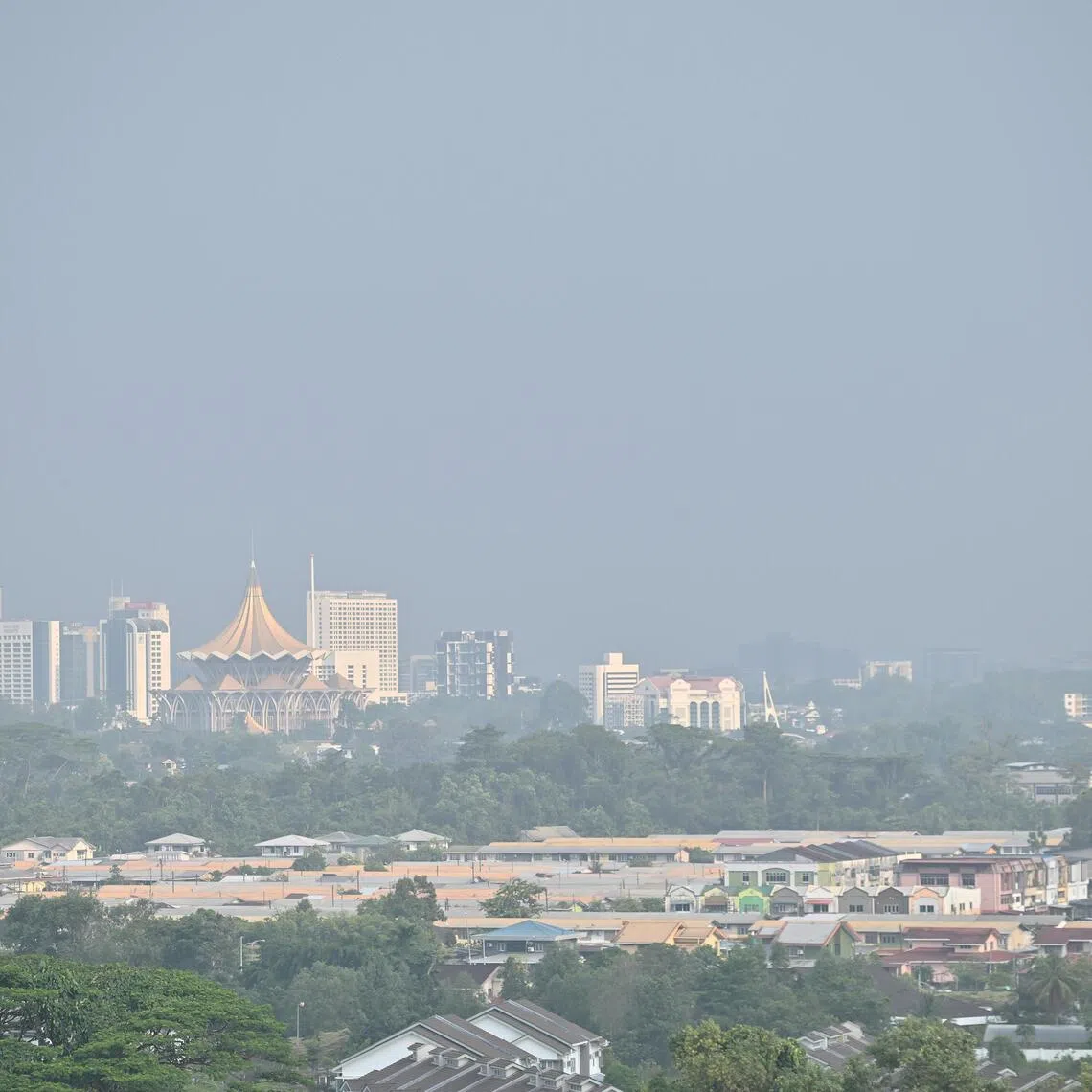 The view around Kuching City in Sarawak shrouded in haze.