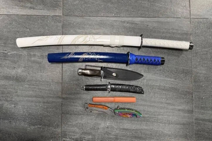 Weapons recovered during an anti-drug operation at a residential unit near Punggol Field on Aug 17.