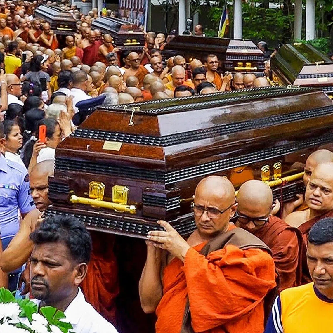 Seven monks, including three foreigners, were killed instantly when their cabin plunged down the mountainside near a forest monastery in the north-western Kurunegala district on the night of Sept 24. Six others had been taken to hospital for injuries, four in critical condition.