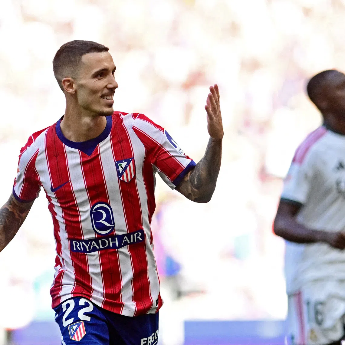 Soccer Football - LaLiga - Atletico Madrid v Real Madrid - Riyadh Air Metropolitano, Madrid, Spain - September 20, 2026 Atletico Madrid's Alejandro Grimaldo celebrates scoring their first goal REUTERS/Juan Barbosa
