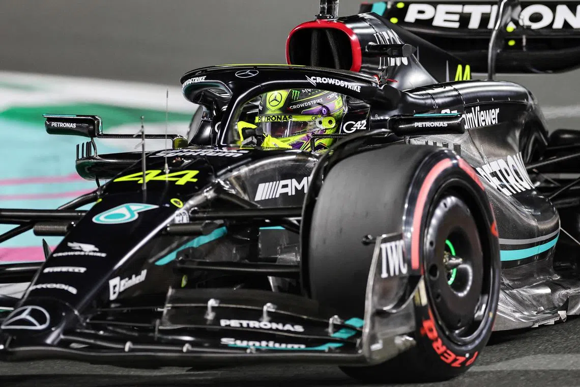 Mercedes' Lewis Hamilton competes during the qualifying session, ahead of the Saudi grand prix.