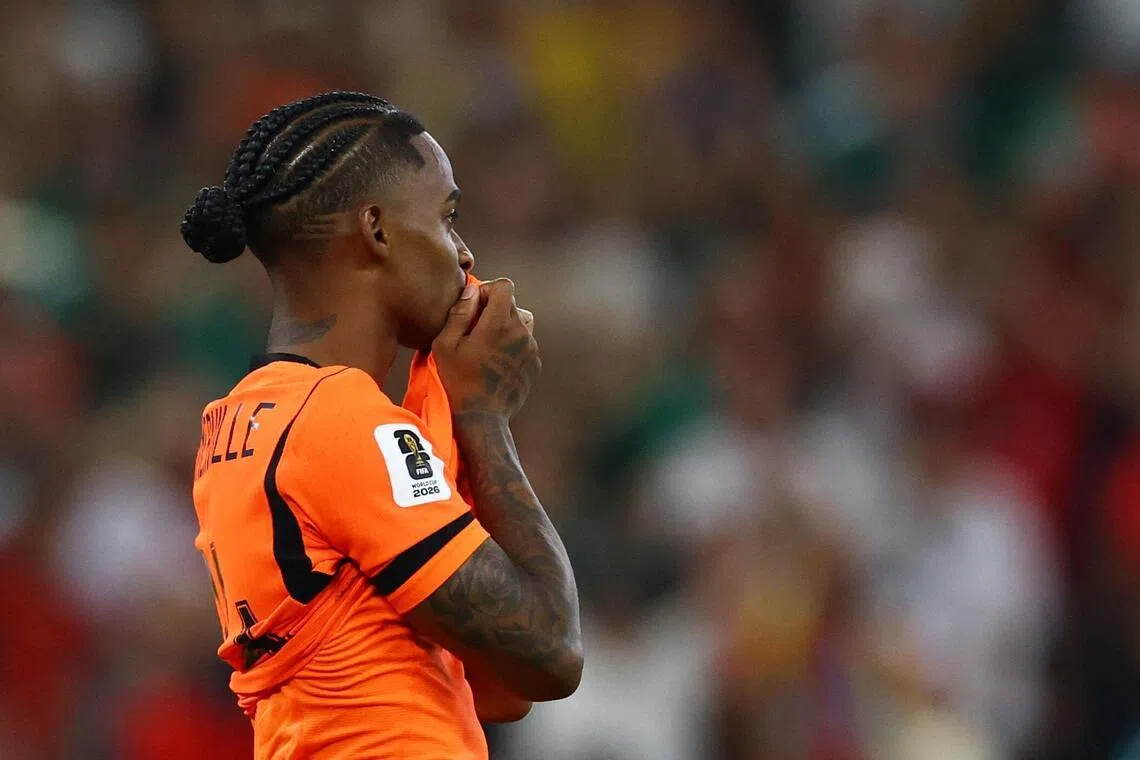 Soccer Football - FIFA World Cup 2026 - Round of 32 - Netherlands v Morocco - Estadio Monterrey, Monterrey, Mexico - June 29, 2026
Netherlands' Crysencio Summerville reacts as he has his penalty saved by Morocco's Yassine Bounou during a penalty shootout REUTERS/Daniel Becerril