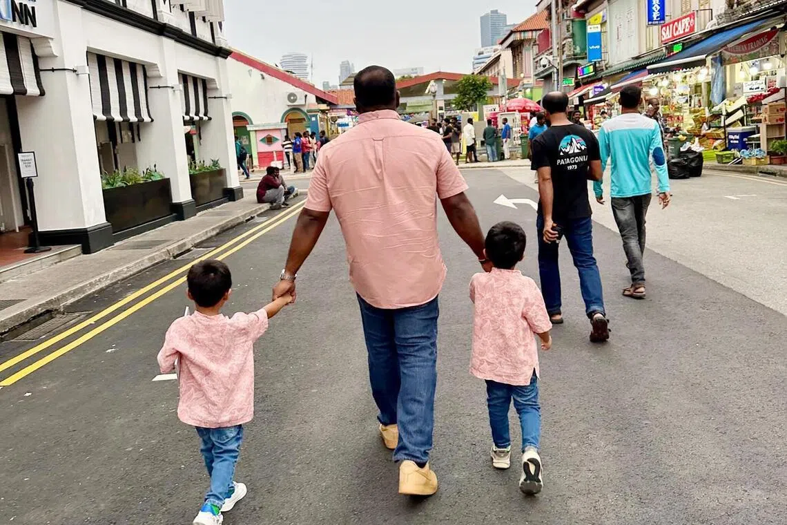 The writer's husband and twin boys. Caregiving by dads needs to be treated as normal and Father's Day should not be an afterthought, says the writer.  ST PHOTO: VANESSA PAIGE CHELVAN
