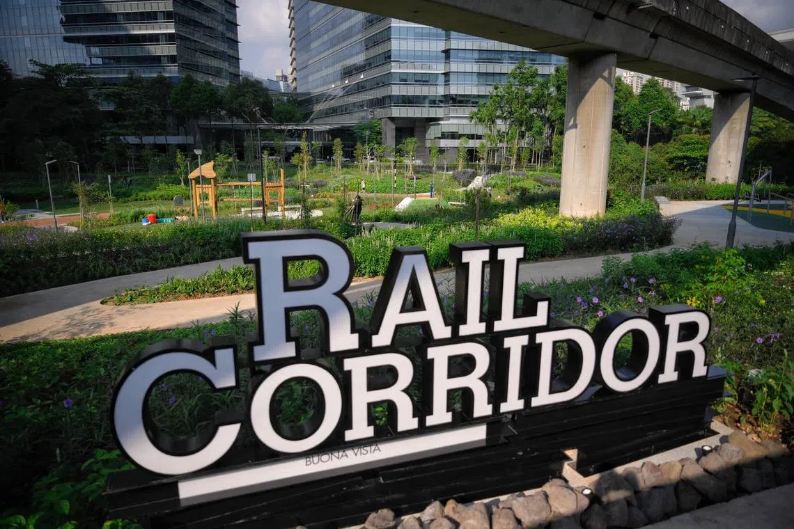 The Buona Vista Node on the Rail Corridor includes a playground, fitness areas and event spaces.