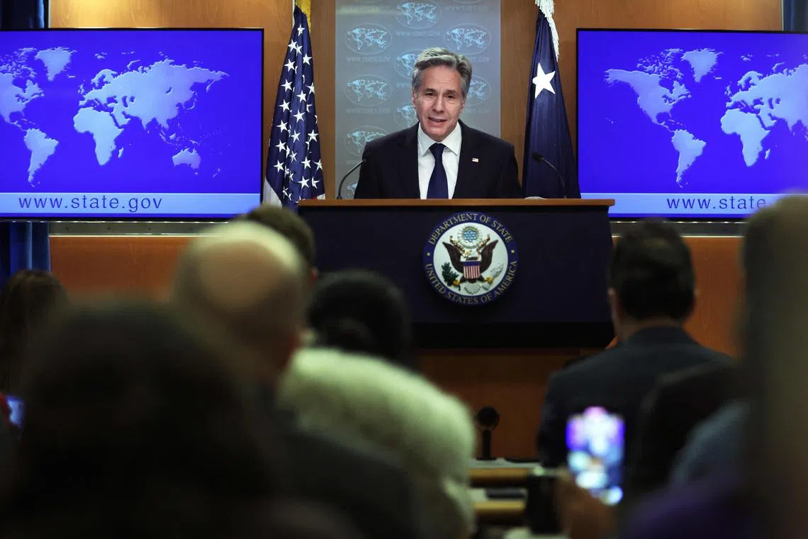 US Secretary of State Antony Blinken  speaking at a year-end news conference in Washington, DC.