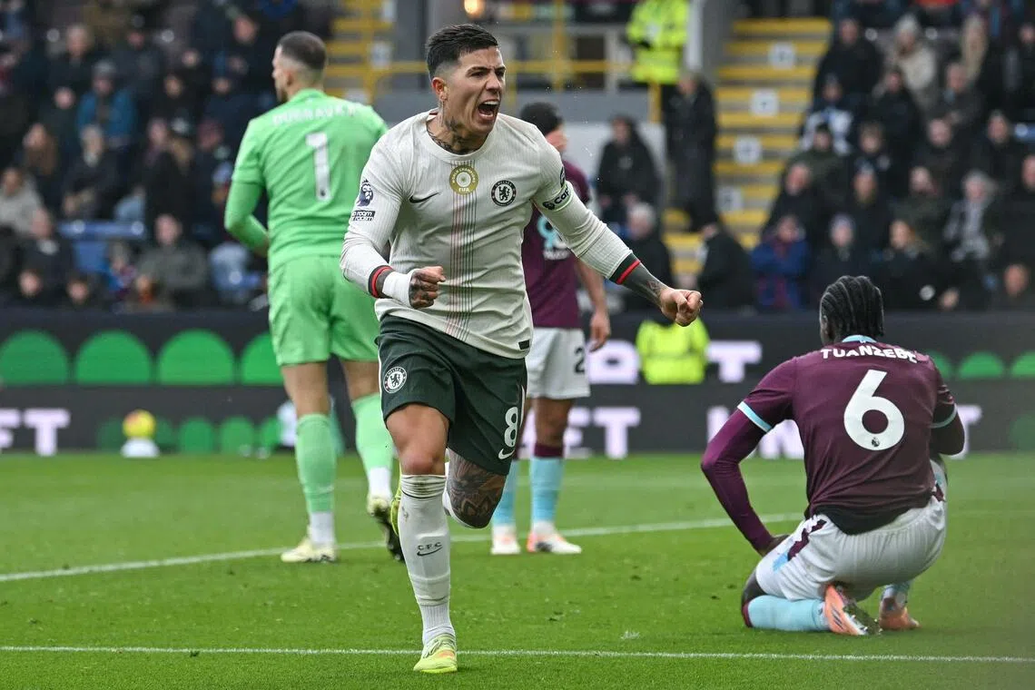 Chelsea's Enzo Fernandez celebrates after scoring the second goal in the 2-0 Premier League win over Burnley.