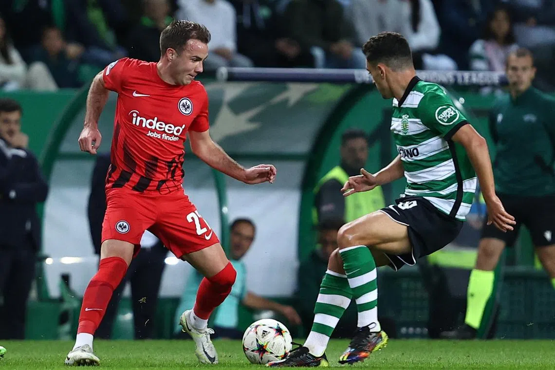 Eintracht Frankfurt midfielder Mario Gotze in action against Sporting Lisbon in the Champions League. 