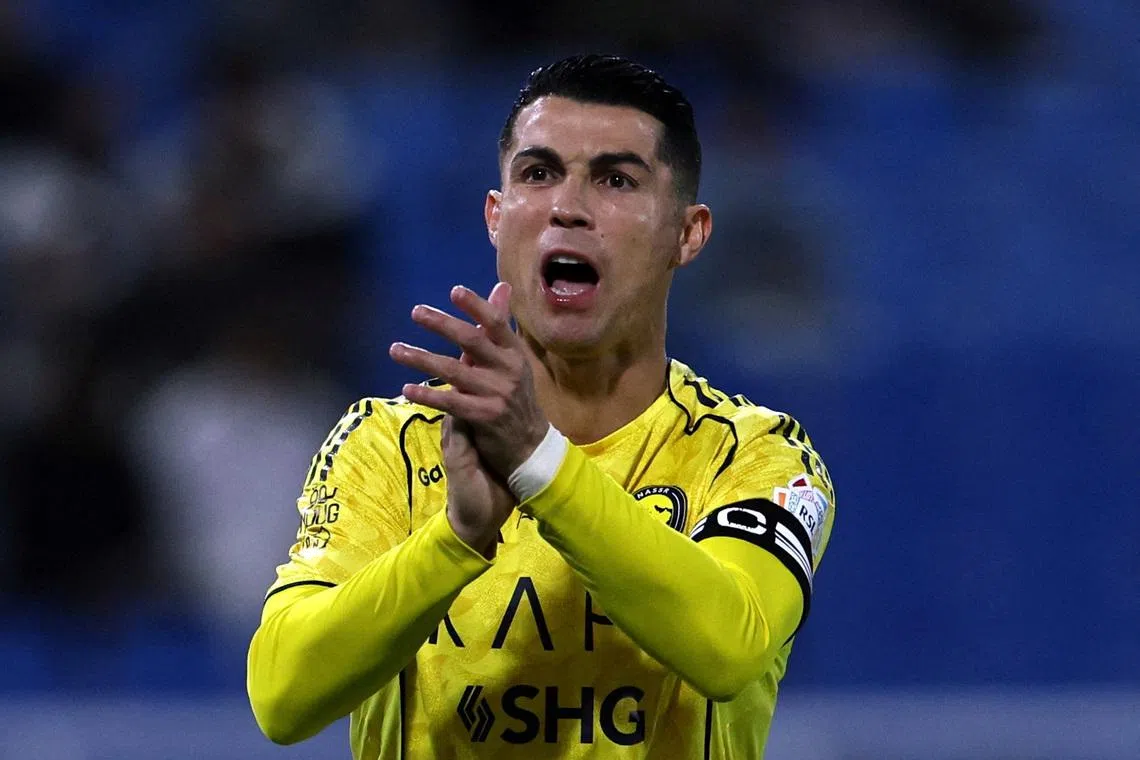 FILE PHOTO: Soccer Football - Saudi Pro League - Al Kholood v Al Nassr - King Abdullah Sport City Stadium, Buraydah, Saudi Arabia - January 30, 2026 Al Nassr's Cristiano Ronaldo reacts REUTERS/Hamad I Mohammed/File Photo