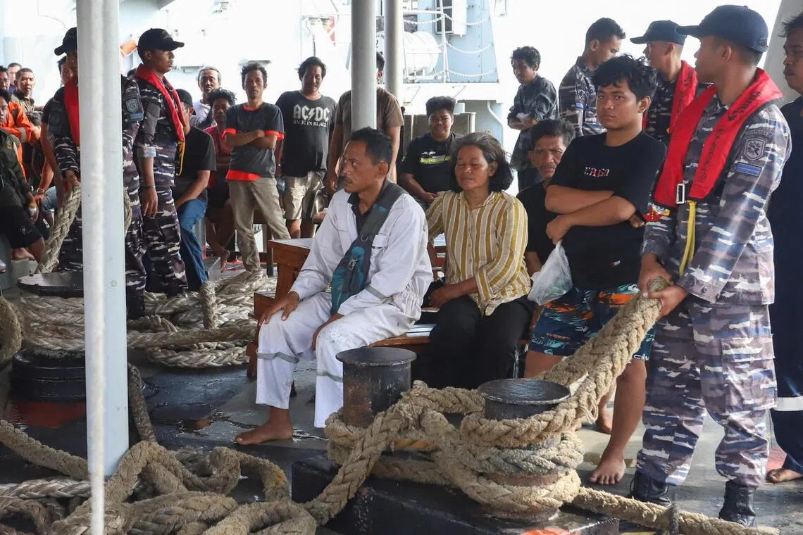 Survivors arriving at Tanjung Perak port in Surabaya, East Java province, after the Mutiara Sentosa 2 ferry caught fire off Madura island on Aug 3.