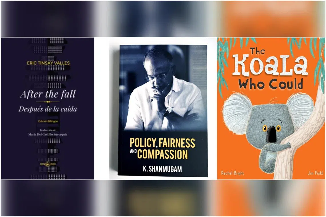 (From left) After The Fall/Despues de la Caida by Eric Tinsay Valles, Policy, Fairness And Compassion by K. Shanmugam, The Koala Who Could by Rachel Bright and Jim Field.