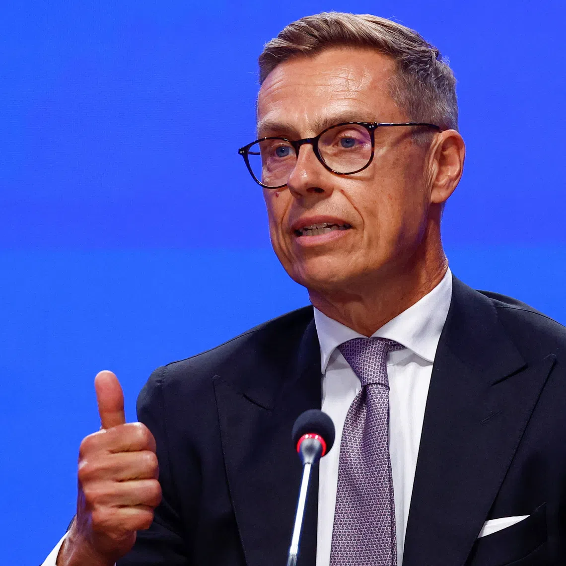 Finland's President Alexander Stubb speaks during a press conference following a meeting of the so-called Coalition of the Willing group, amid Russia's attack on Ukraine, in Kyiv, Ukraine August 24, 2026. REUTERS/Valentyn Ogirenko