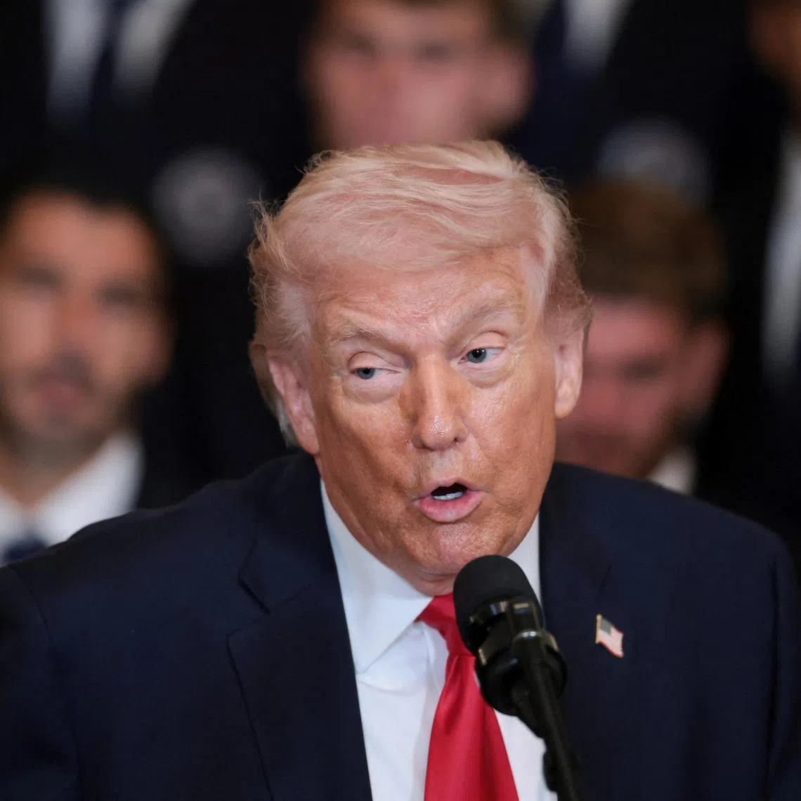 U.S. President Donald Trump speaks on the day he honors reigning Major League Soccer (MLS) champion Inter Miami CF players and team officials with an event in the East Room of the White House in Washington, D.C., U.S., March 5, 2026. REUTERS/Jonathan Ernst