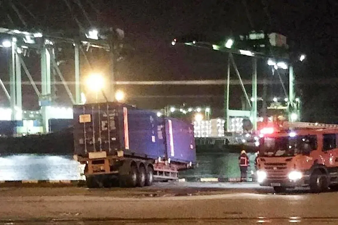 The prime mover driver died after the vehicle fell into the sea at Keppel Terminal on Tuesday.