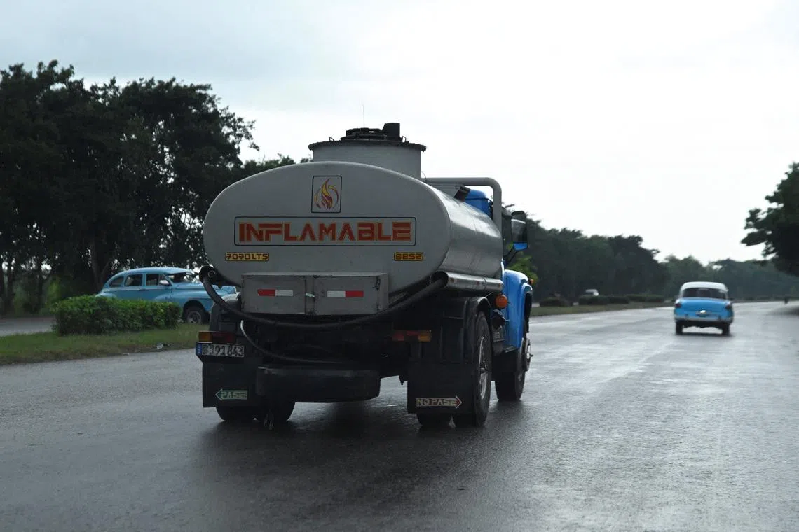 A tanker truck transports fuel on the outskirts of Havana, Cuba, on Jan 12.