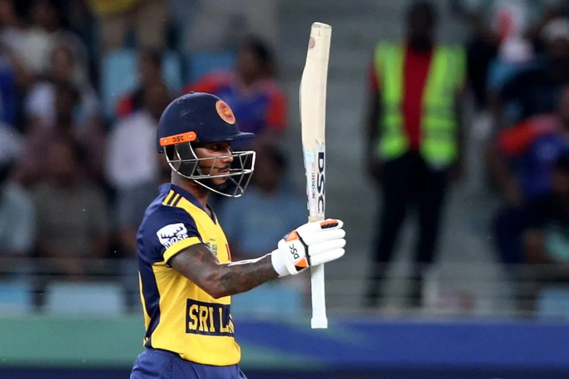Cricket - Asia Cup - India v Sri Lanka - Dubai International Cricket Stadium, Dubai, United Arab Emirates - September 26, 2025 Sri Lanka's Pathum Nissanka celebrates after reaching his half century REUTERS/Satish Kumar/File Photo