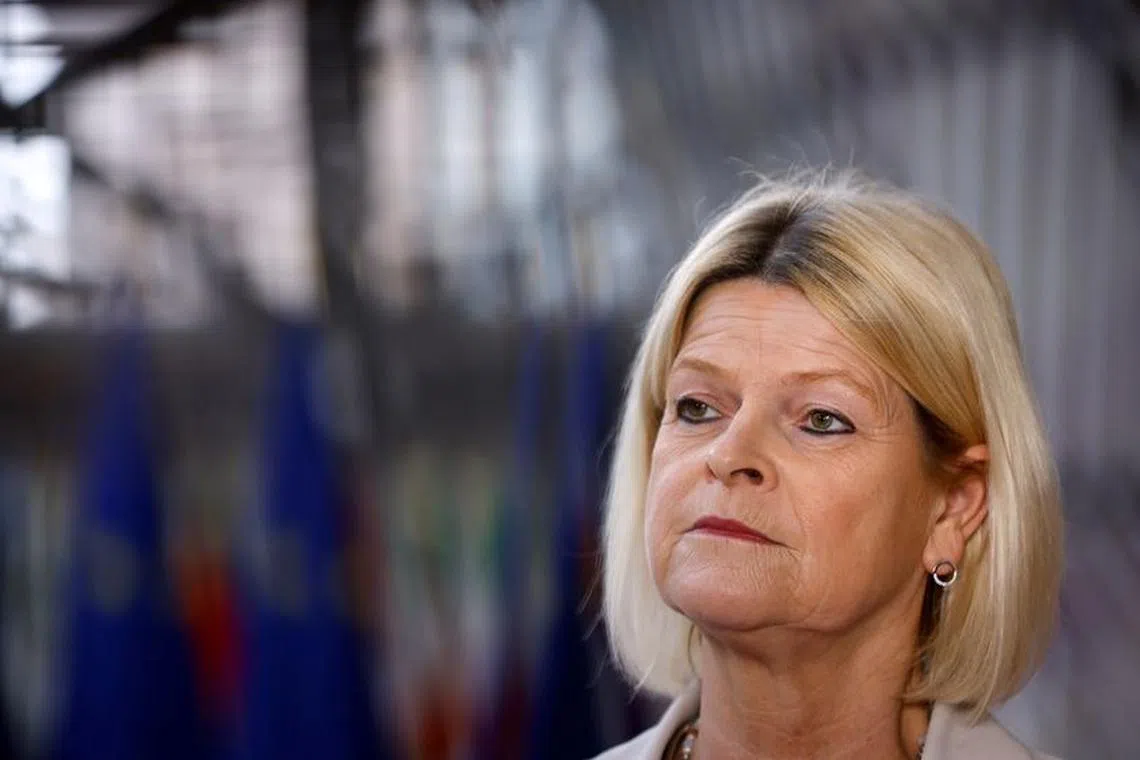 FILE PHOTO: Austria's Defence Minister Klaudia Tanner speaks to the media on the day of a Foreign Affairs Council with Foreign Affairs and Defence Ministers, amid Russia's invasion of Ukraine, in Brussels, Belgium March 21, 2022. REUTERS/Johanna Geron/File Photo