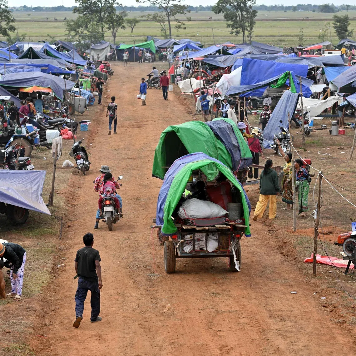 Evacuees at a temporary camp in Cambodia's Oddar Meanchey province on Dec 11.
