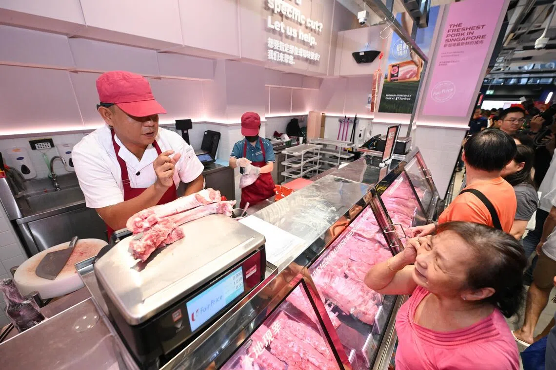 ST20260920_202671400660-Lim Yaohui-Yap Wei Qiang-wqntuc20/

A dedicated pork counter where customers can shop fresh Malaysia pork that are imported live and butchered locally.  

Grand opening ceremony of FairPrice Elias Mall on Sept 20, 2026. 

FairPrice Group (FPG) is introducing a new spin on heartland grocery shopping with the opening of our newest FairPrice outlet at Elias Mall. 

With nearly half the store dedicated to Fresh, Chilled and Frozen products, shoppers will be able to enjoy the familiarity and customisation services of traditional wet markets combined with the convenience and value of a modern 24-hour supermarket.

(ST PHOTO: LIM YAOHUI)