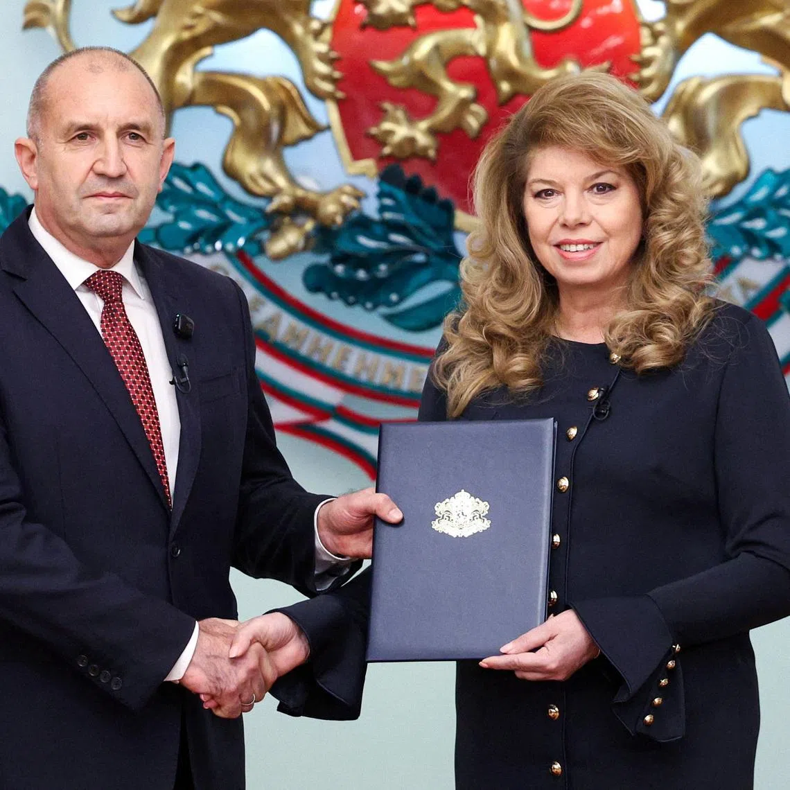 Bulgarian President Iliana Iotova gives a mandate to Rumen Radev, leader of Bulgaria's largest political coalition \"Progressive Bulgaria\" and former Bulgarian president, to form a new government, in Sofia, Bulgaria, May 7, 2026. REUTERS/Spasiyana Sergieva