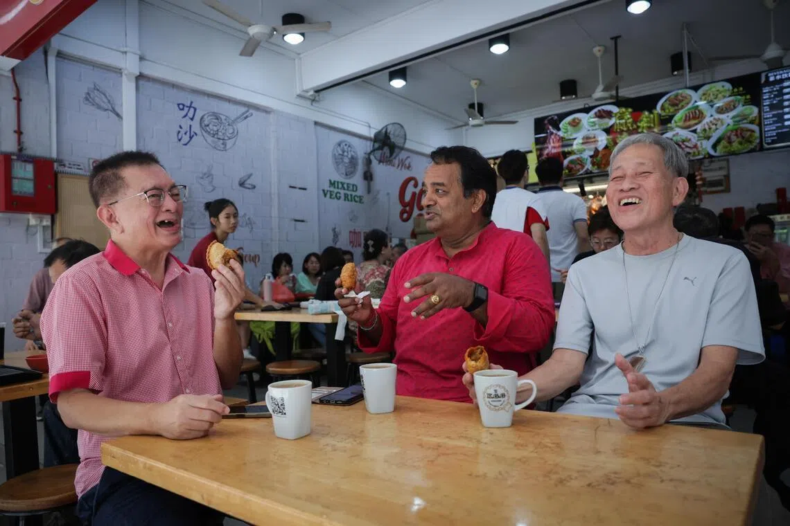 (From left) Ho Thiam Chwee, Vellasamy Narayanasamy and Lee Weng Kay began their friendship through Tanjong Pagar-Tiong Bahru’s H.U.N.C.L.E. (Healthy Uncles who Network, drink Coffee, Learn and Exercise) programme.