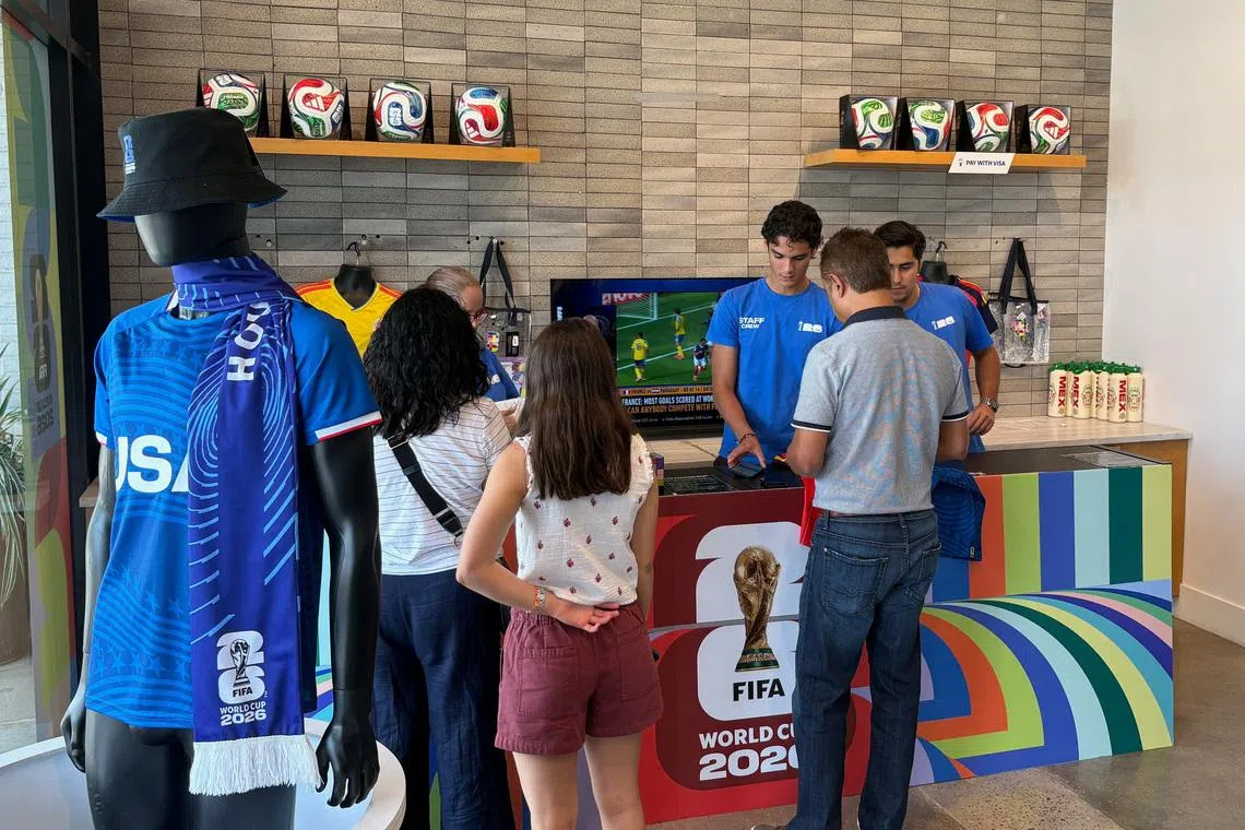 Fans shop at the official FIFA World Cup Store in Houston, Texas, U.S., July 2, 2026. Picture taken with a phone. REUTERS/Nick Said