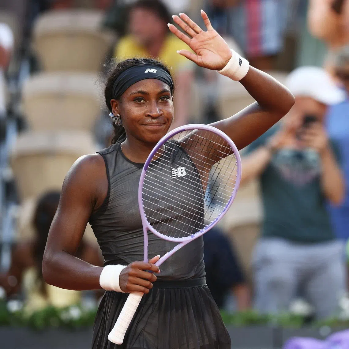 Tennis - French Open - Roland Garros, Paris, France - May 28, 2026 Coco Gauff of the U.S. celebrates winning her second round match against Egypt's Mayar Sherif REUTERS/Guglielmo Mangiapane