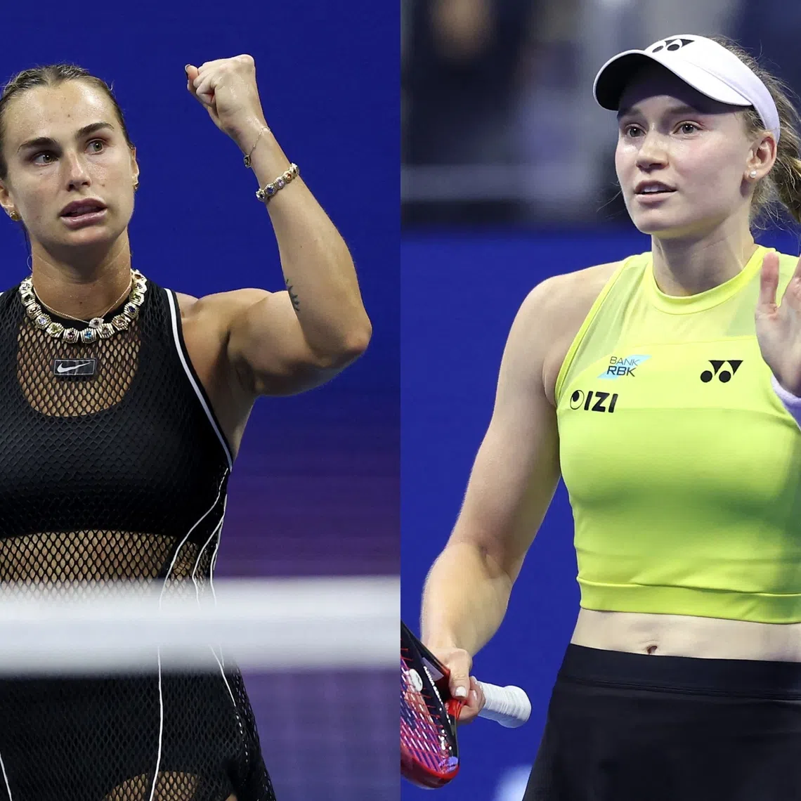 Aryna Sabalenka (left) will bring the fire and Elena Rybakina the ice on Sept 12 in the US Open women’s final.