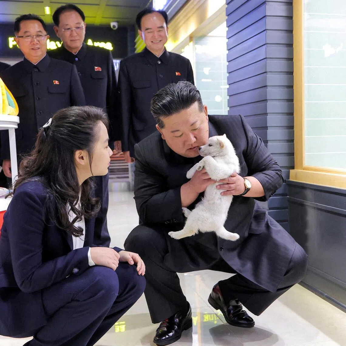 North Korean leader Kim Jong Un visiting the Hwasong Pet Shop with his daughter Kim Ju Ae in Pyongyang.