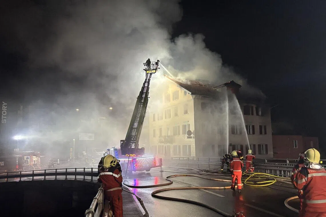 The blaze broke out on the night of Aug 20 in a building housing a restaurant and residential flats in Thusis, eastern Switzerland.