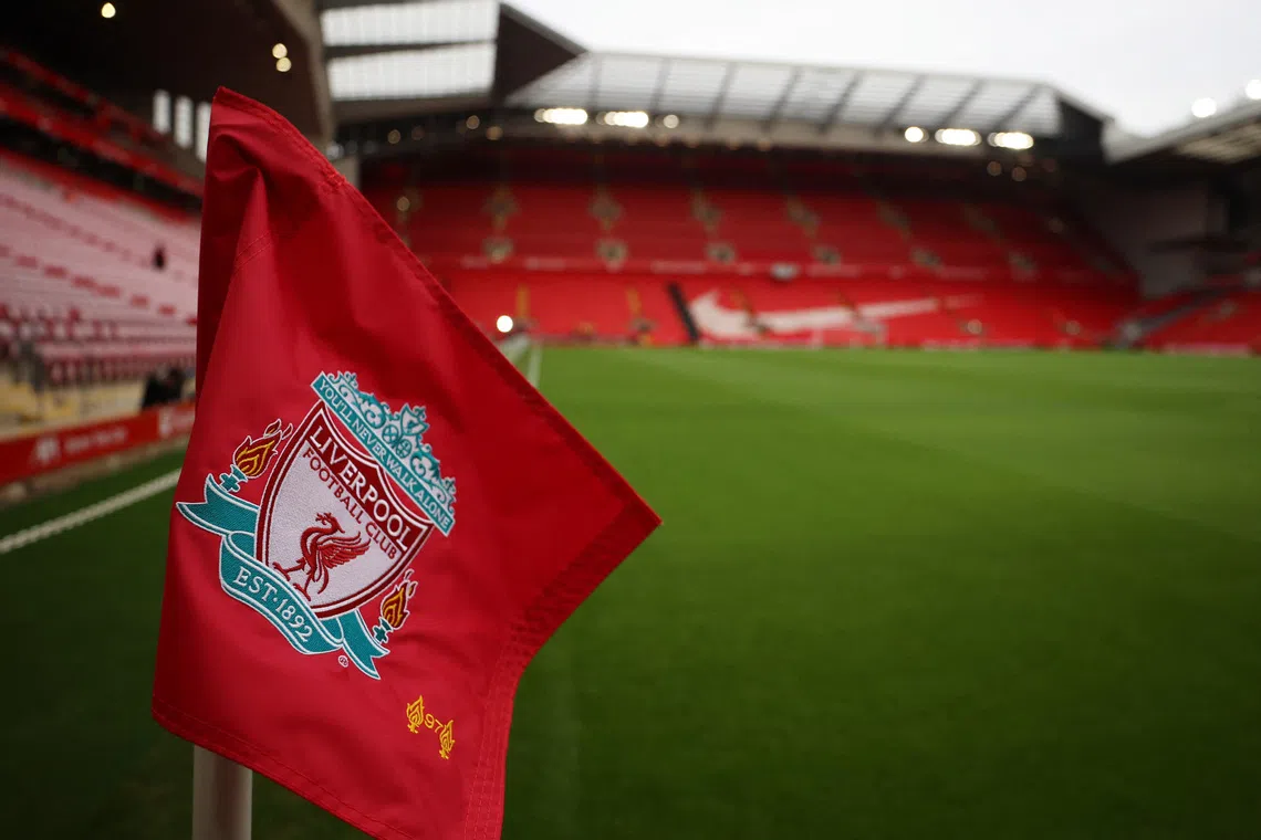 Soccer Football -  FA Cup - Fourth Round - Liverpool v Norwich City - Anfield, Liverpool, Britain - January 28, 2024 General view of a Liverpool corner flag inside the stadium before the match REUTERS/Phil Noble