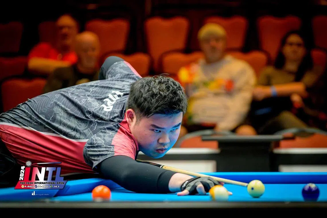 dlpool23 - Singapore's Aloysius Yapp beats Germany's Moritz Neuhausen 13-6 to win The International 9-Ball Open final on Nov 23.