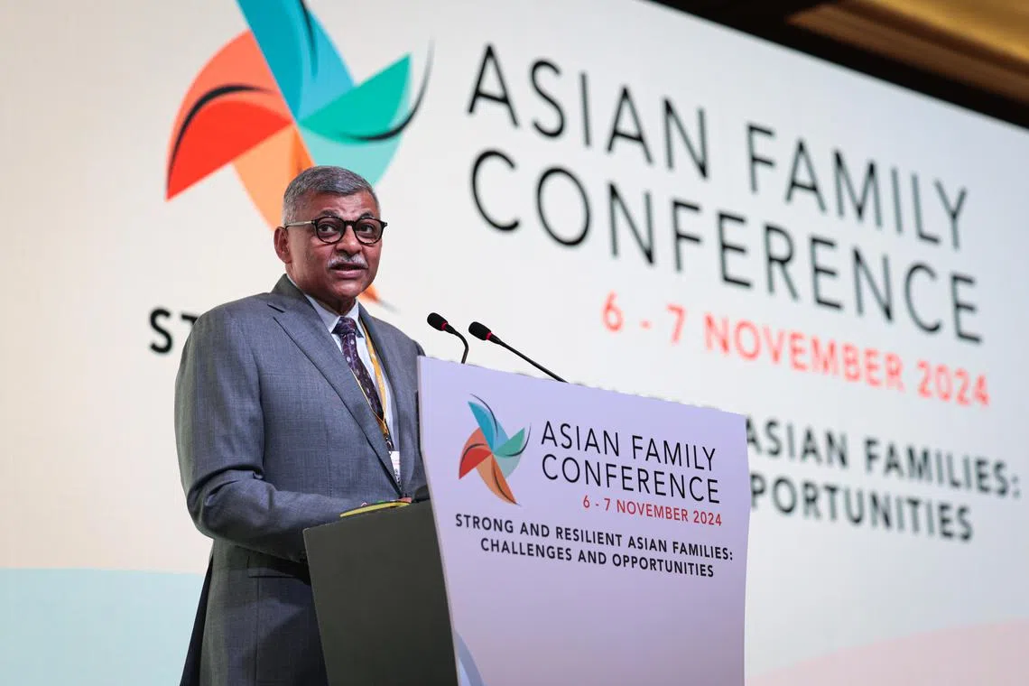 Chief Justice Sundaresh Menon speaking at the Asian Family Conference at Marina Bay Sands on Nov 7.