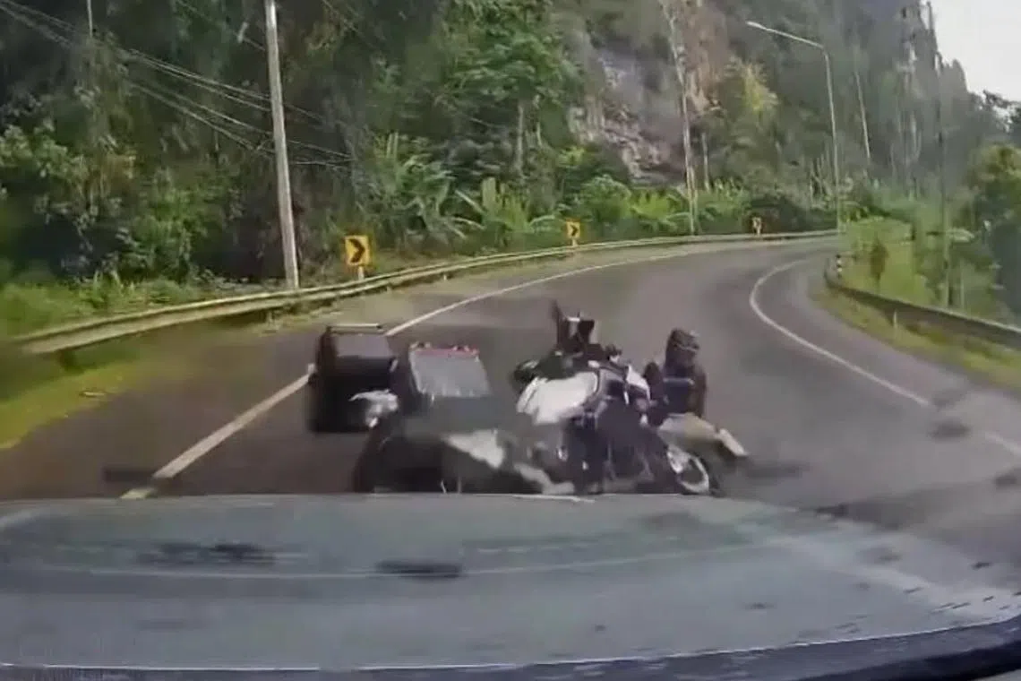 The motorcyclist collided with an oncoming pickup truck on the 410 Betong highway.