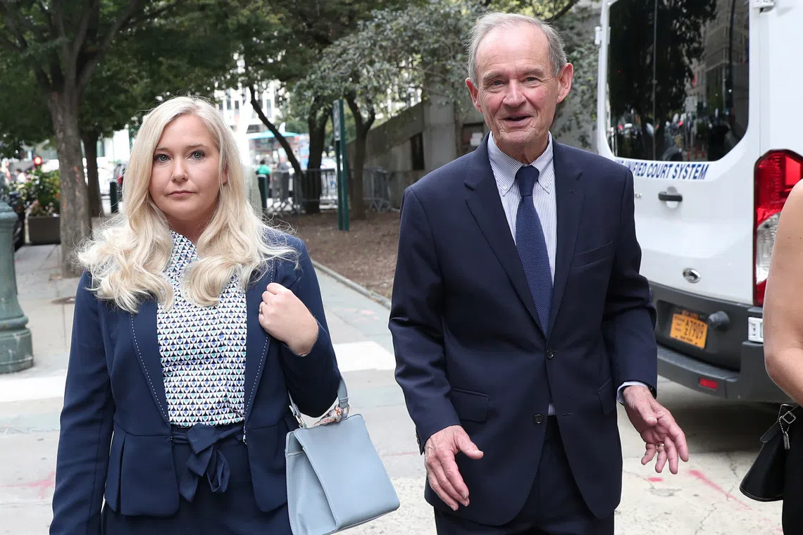 Lawyer David Boies arrives with his client Virginia Giuffre for hearing in the criminal case against Jeffrey Epstein at Federal Court in New York, U.S., August 27, 2019. REUTERS/Shannon Stapleton