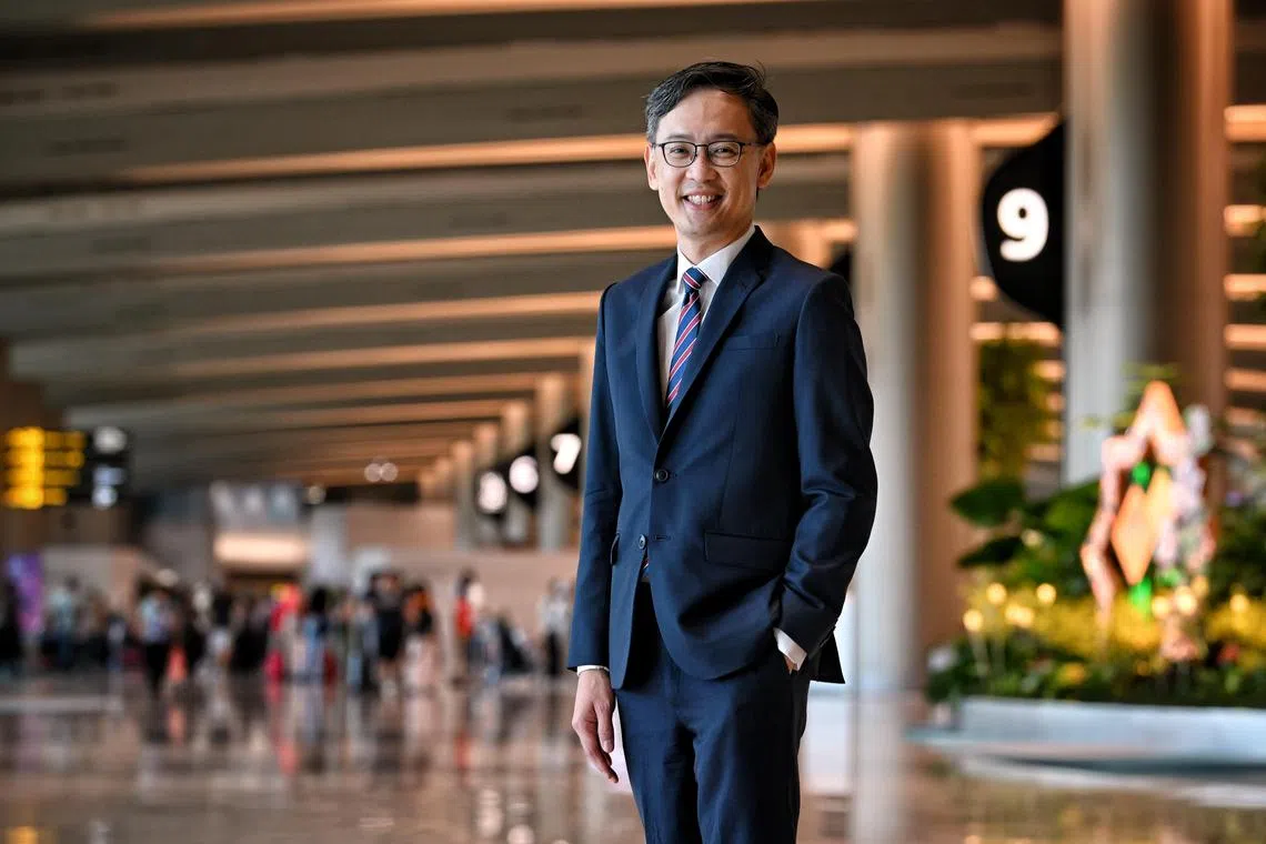 ST20230504_202360609583 Kua Chee Siong/ yfchangi08/ Profile of Mr Lim Ching Kiat, executive vice-president of air hub and cargo development at Changi Airport Group, at Changi Airport Terminal 2 on May 04, 2023, about his work behind the scenes growing connectivity and passenger traffic at the airport.