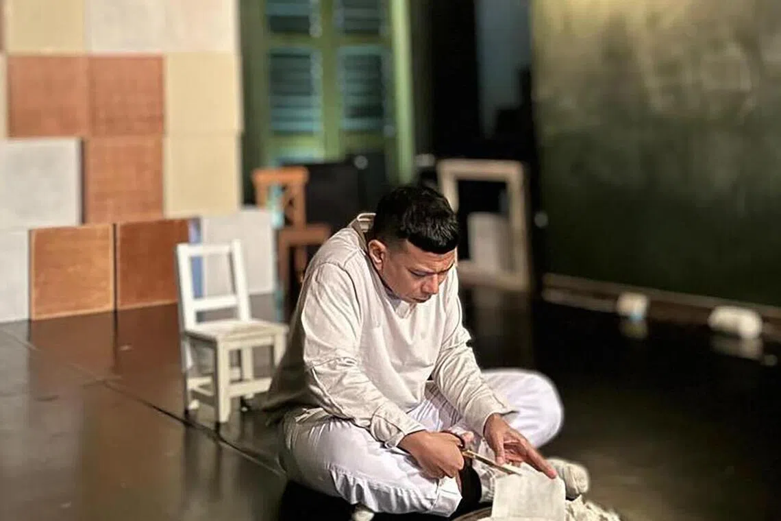 Actor Rizman Putra in 6 Microlectures On Genocide at the Drama Box Studio. 