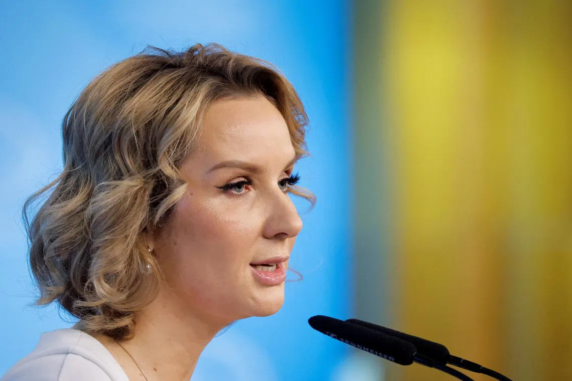 Russian Presidential Commissioner for Children's Rights Maria Lvova-Belova speaks during a news conference in Moscow, Russia, April 4, 2023. REUTERS/Maxim Shemetov/File Photo