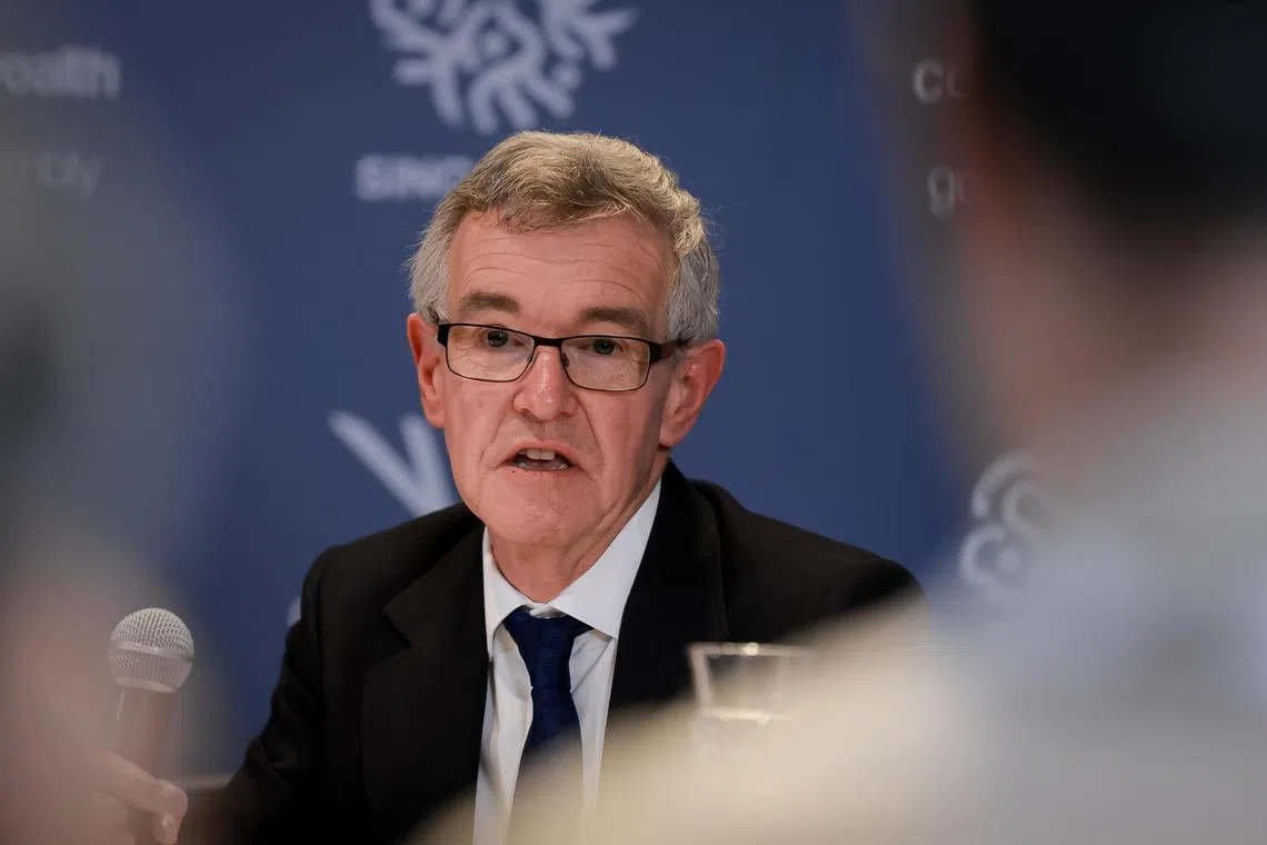 Newly elected Commonwealth Games Federation president Chris Jenkins speaking at a media conference, Nov 15, 2023.