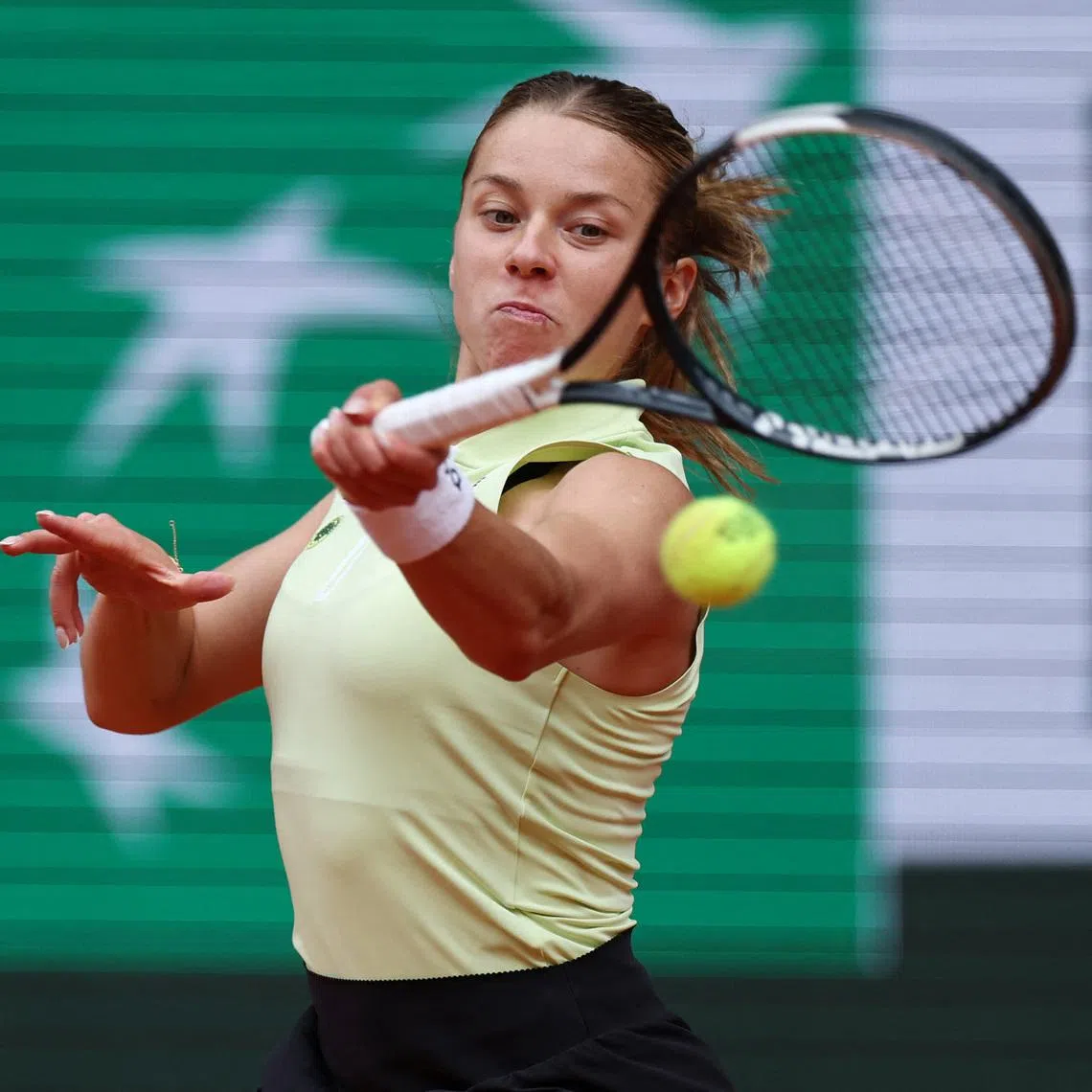Poland's Maja Chwalinska in action during her quarter-final against Russia's Anna Kalinskaya.