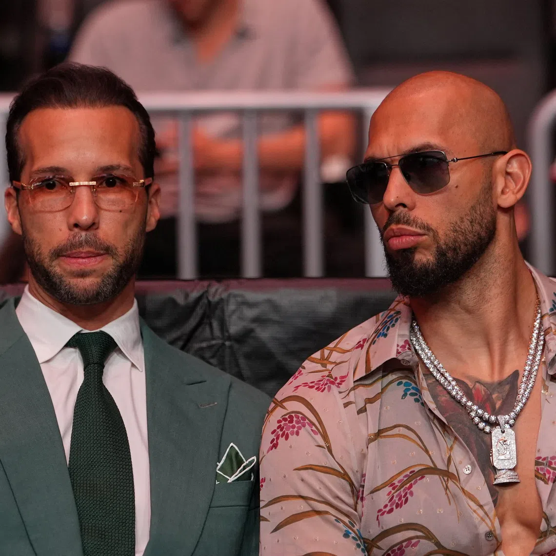 Andrew Tate and Tristan Tate arrive before U.S. President Donald Trump to attend UFC 327 at Kaseya Center, Miami, U.S., April 11, 2026. Julia Demaree Nikhinson/Pool via REUTERS