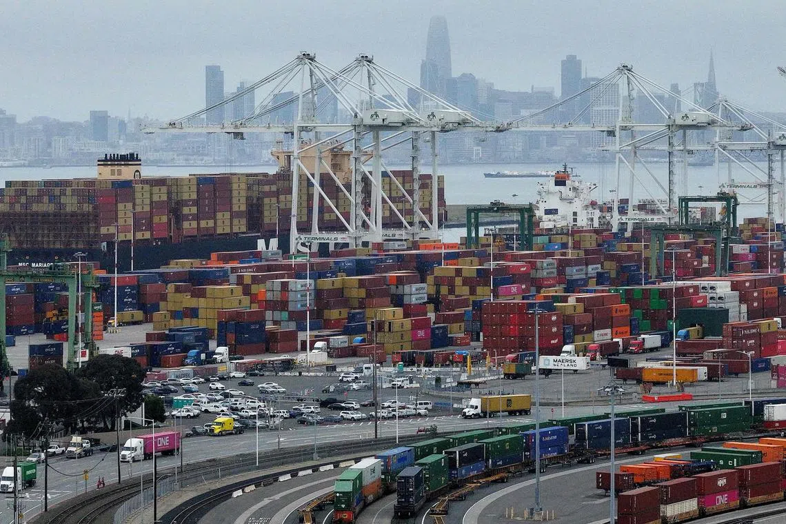 An aerial view of the Port of Oakland on April 18.