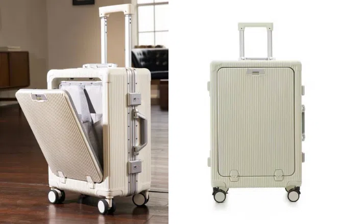 Best luggage brands in Singapore: KKPL Front Flap Aluminum Frame Luggage with USB Charging Port